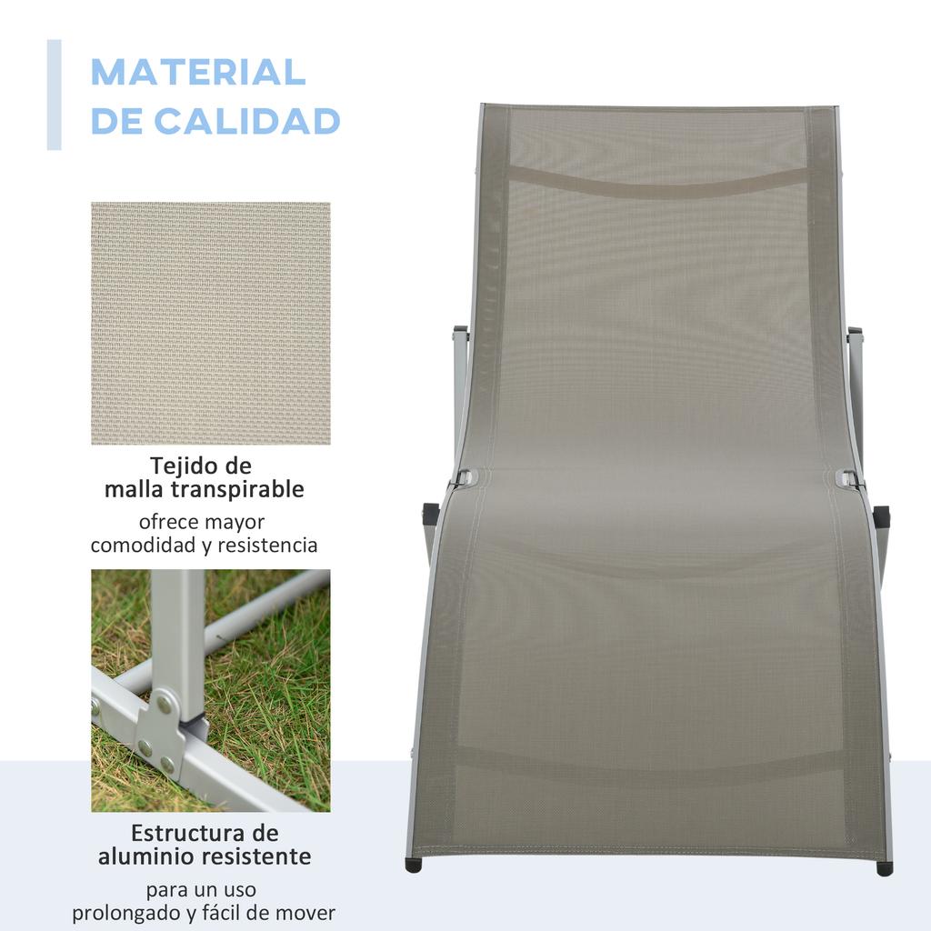 Set of 2 S-shaped Foldable Lounge Chair Sun Lounger Reclining Outdoor Chair for Patio Beach Garden, Light Grey