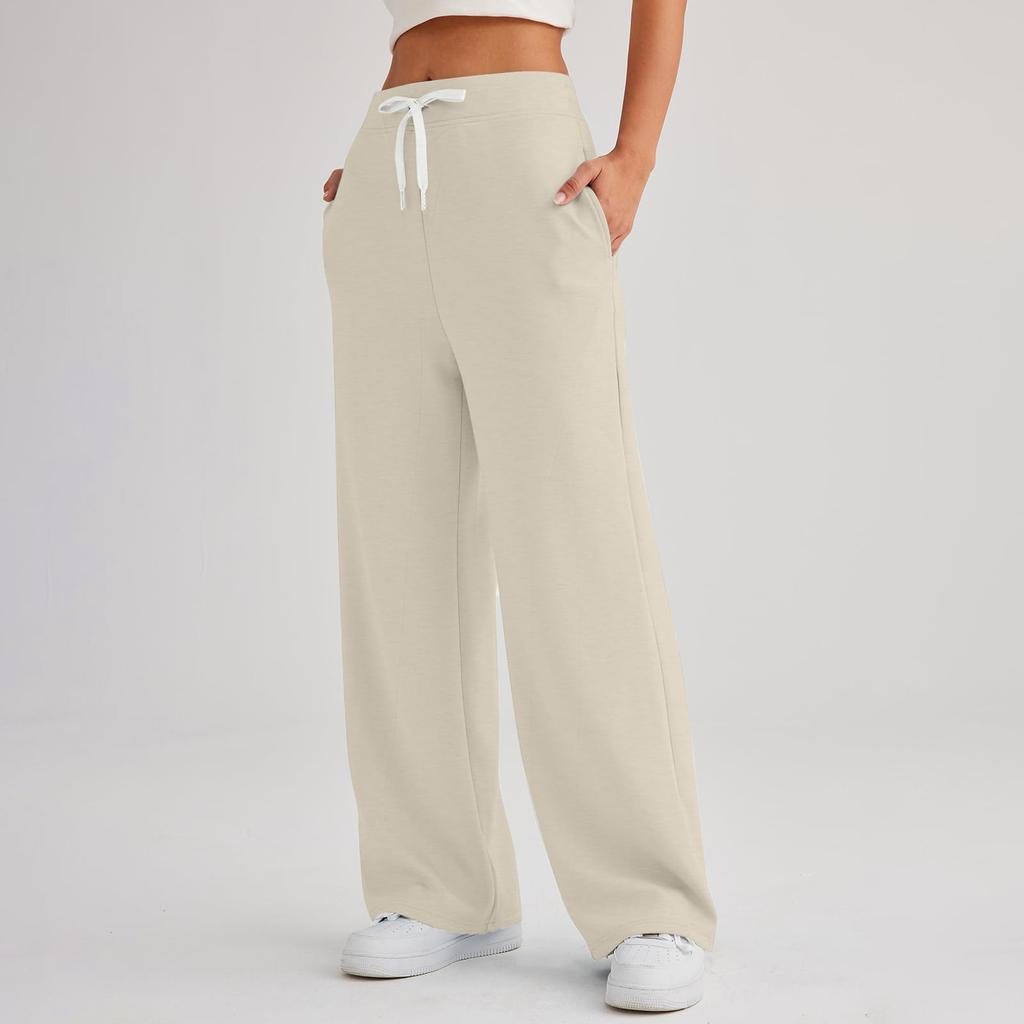 Женские спортивные брюки для фитнеса, повседневные свободные брюки с высокой талией, спортивные брюки на шнурке, женские прямые брюки с широкими штанинами, повседневные брюки, брюки для йоги