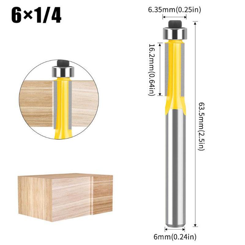 Фреза для обрезки с тремя кромками, деревообрабатывающий фрезер, фрезерный станок, фреза для копирования пазов, фреза для обрезки пазов, хвостовик 6 мм, 1/4 дюйма