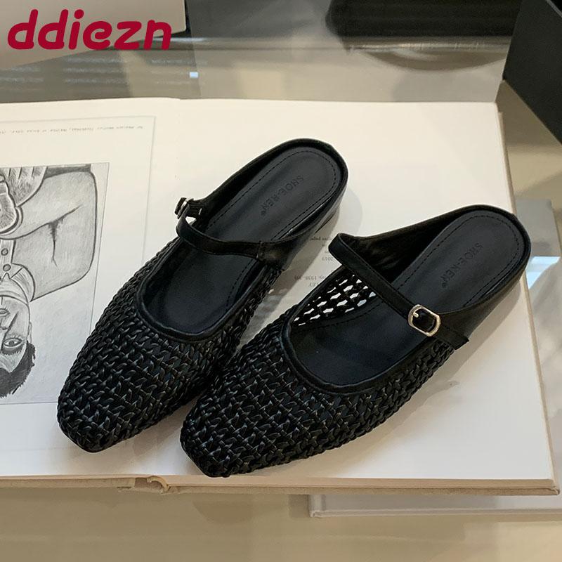 Fashion Fashion Weave Ladies Flats Mary Janes Shoes Summer Spring Casual Female Buckle Footwear Women Flats Slides Shoes Mules