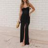European and American Women's Solid Color Sexy Hanging Neck Sleeveless Strapless Backless Slit Long Skirt