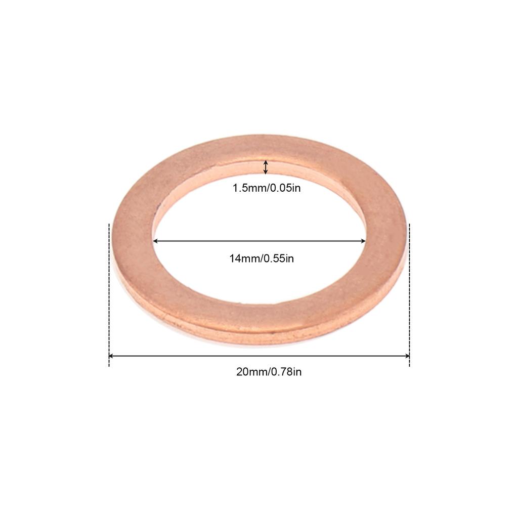 20 шт. M14x1.5 Медные уплотнительные шайбы для сливной пробки масла, уплотнительное кольцо для охлаждающей жидкости, набор прокладок