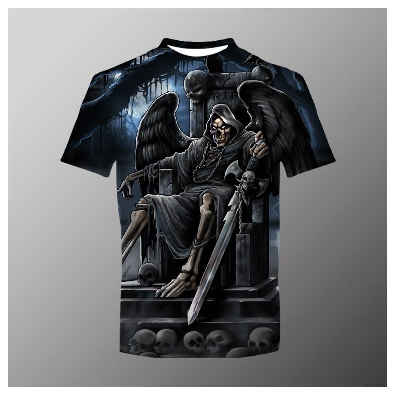 Summer Horror Skull 3D Print Men's T-Shirt Loose O-Neck Short Sleeve Skull Street Rock Hip Hop Top and T-shirt Men's Clothing 6XL