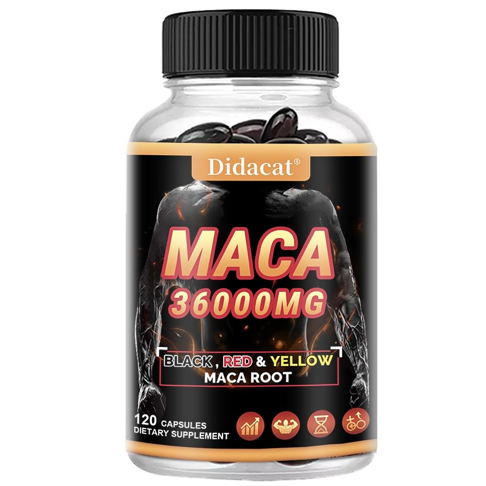 Didacat Maca Root 36000mg Capsules, Black Red Yellow Maca with American Ginseng, 120 Capsules for Energy & Stamina Support