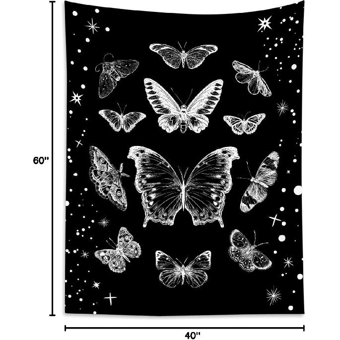 LB Butterfly Tapestry Wall Hanging Black and White ect Moth Wall Tapestry for Bedroom Goth Black Aesthetic Wall Art for Living Room College Dorm