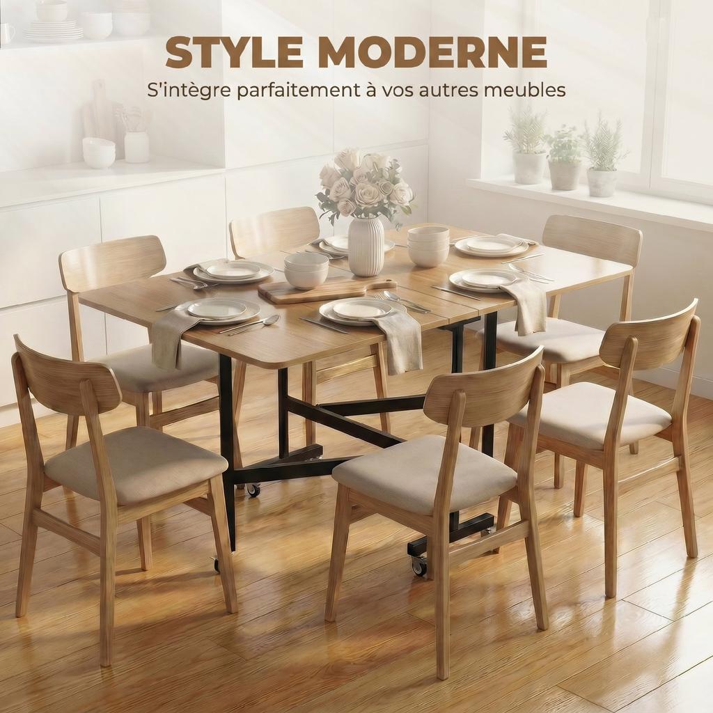 Folding Dining Table on Wheels, for 4-6, 120 cm, Wheels with Brakes, 2 Drop Leaves, White/Black