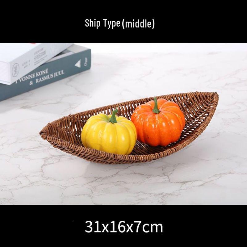 Плетеная корзина из ротанга для фруктов и закусок - Круглая тарелка для KTV и пластиковый держатель для картофеля фри