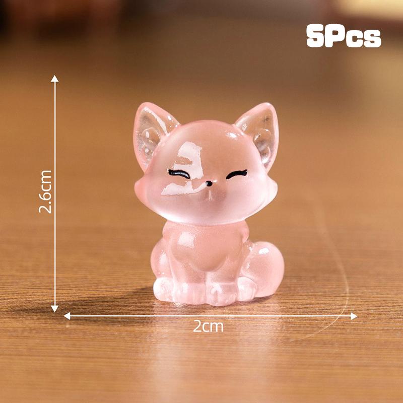 5Pcs Creative Cute Luminous Fox Animal Ornament Cartoon Mini Room Ornament Accessories Kawaii Desktop Resin Ornament Gifts