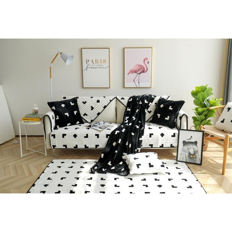 Подушка для дивана, кожаная подушка для дивана на осень и зиму, короткая плюшевая подушка, чехол из черно-белой фланели, противоскользящая подушка для дивана