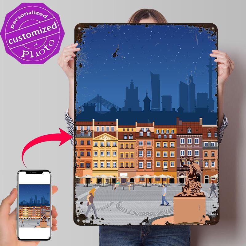 Warsaw Travel Print Personalized D Textured Metal Poster Wall Art Tinplate Sign for Vintage Decorations Gaming Room Decoration