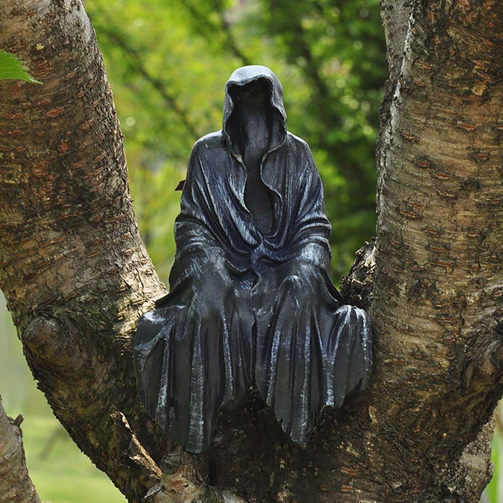 Home Decoration DIY Sculpture Halloween Decoration Black Grim Reaper Statue Desktop Figurine