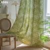 1PC LOZUJOJU Bohemian Retro Countryside Green Plant Pattern Semi Shading Curtains for Small Windows Balcony Home Decor