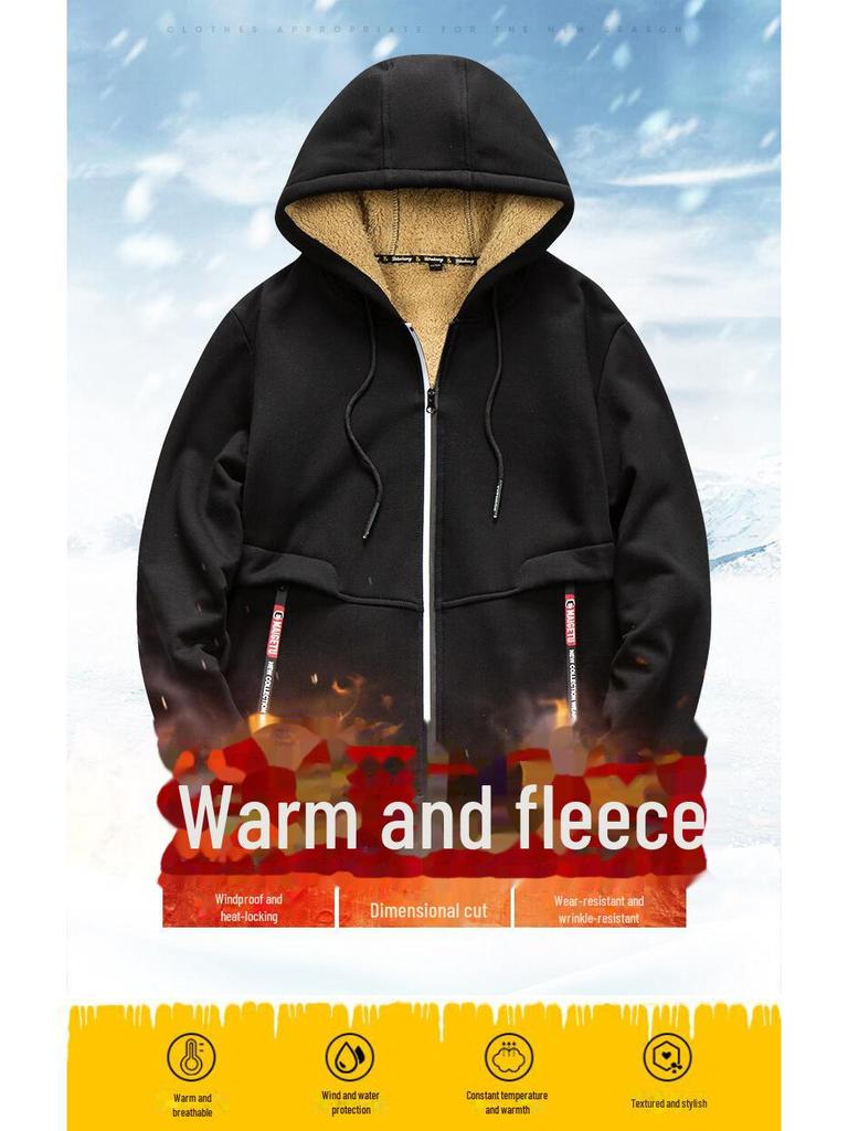 Мужская толстовка с капюшоном из овчины, осень/зима 2023 г., модный однотонный цвет, плюс бархат, утолщенная куртка