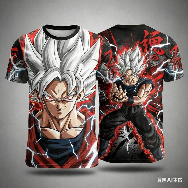 Летняя футболка Dragon Ball 2026 3D-печать Гоку Футбол Молния Оверсайз Свободная Дышащая Для спортзала Уличная одежда Унисекс Взрослые Дети