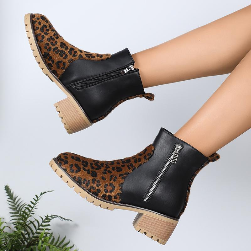Leopard Ankle Women Chelsea Boots Suede Mid Heels Shoes Winter Designer 2024 New Fashion Trend Walking Goth Mujer Zapatillas