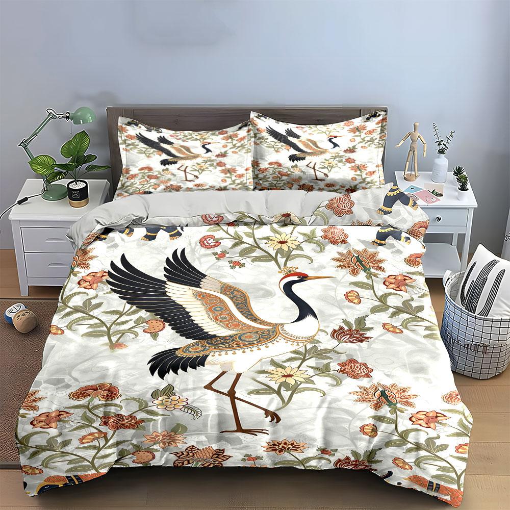 Cranes and floral motifs. Bedding sets Duvet cover sets Duvet covers Pillowcases(1 * Duvet Cover 2 * Pillowcases without duvet insert)