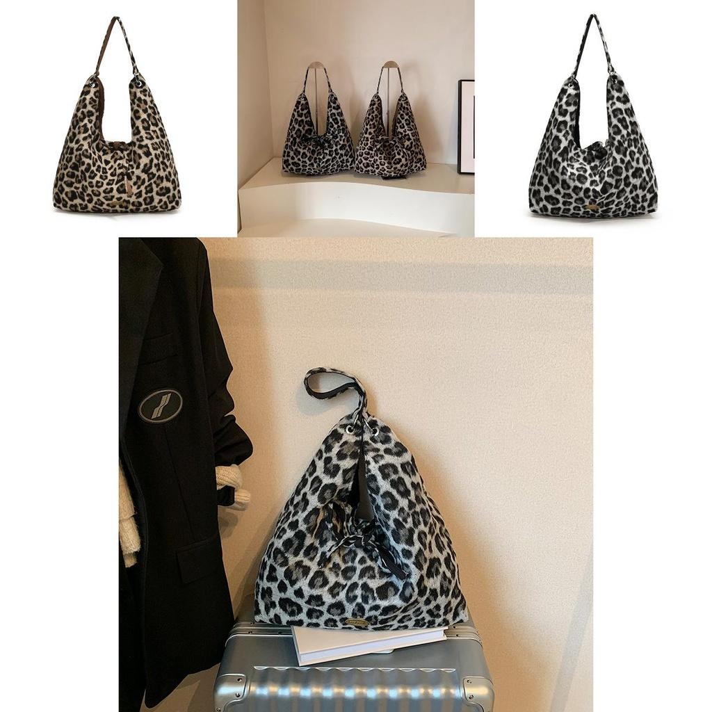 Vintage Chic Leopard Print Shoulder Bag For Women Spacious Crossbody Tote In Black And Brown