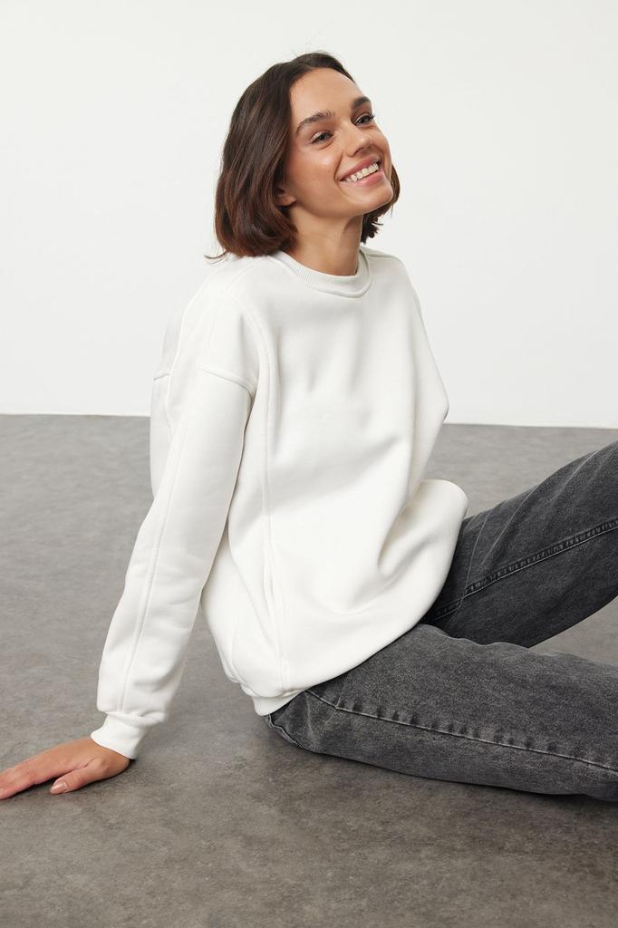 Women's Fashionable Stylish Sweatshirt Mint Oversize Wide Fit Pocket Thick Crew Neck Knitted Sweatshirt