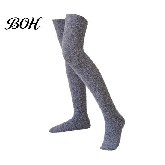 Non Slip Long Winter Socks 1 Pair Fuzzy Thigh High for Women, Soft Fleece Fluffy Cozy Home Lounge Leg Warmer, Thickened Plush Over The Knee Stockings,