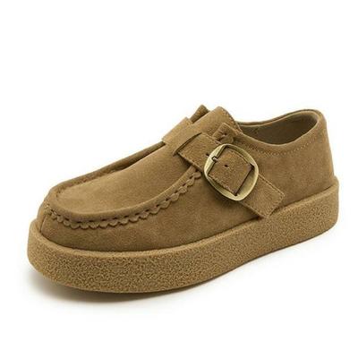 Модная весна 2025 Обувь на толстом каблуке в повседневном стиле Женская обувь слипоны с пряжкой на ремешке Желто-синяя Обувь кенгуру Резиновая подошва Удобная