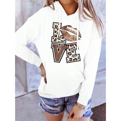Леопардовый узор с принтом в виде буквы «любовь» с капюшоном, женская мода, повседневные толстовки с капюшоном, простая свободная толстовка с капюшоном, осенняя уличная флисовая одежда