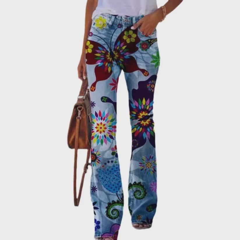 Женские повседневные брюки в стиле ретро со средней посадкой и цветочным принтом 2025