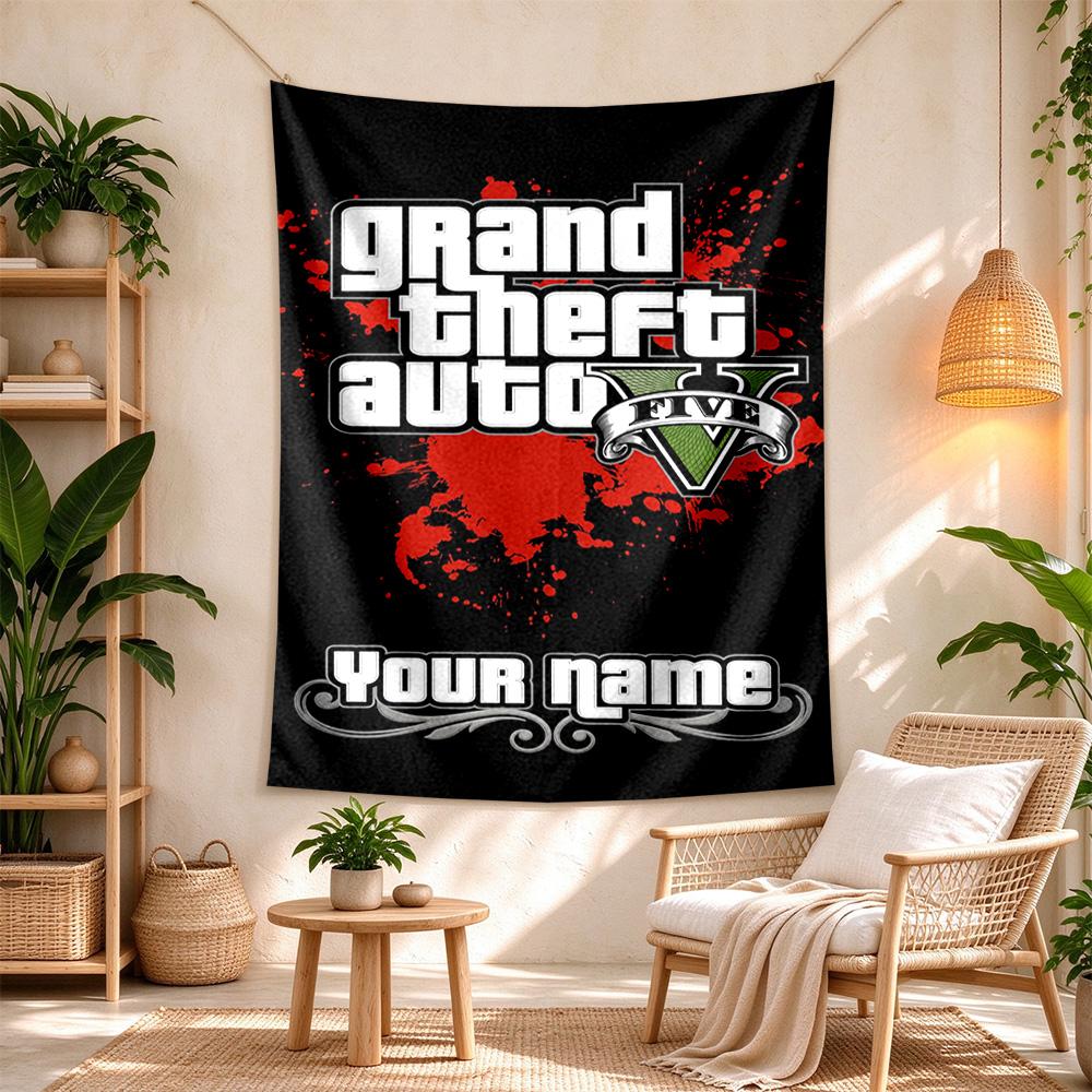 Gta Personalized Text Tapestry Boho Wall Hanging Non-Fading Color Ideal for Camping Ideal for All Seasons Perfect Gift for Relatives and Friends