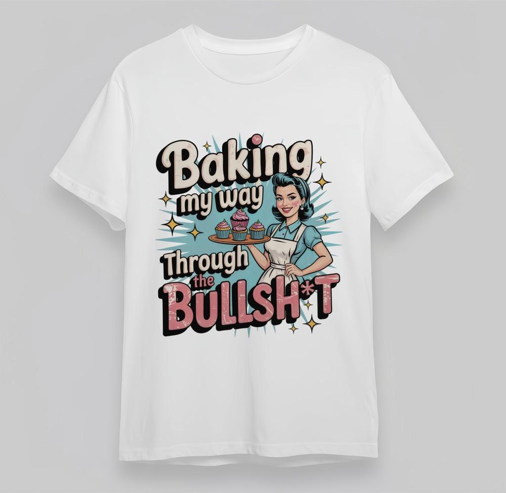 Women's Oversize T-shirt With Sassy Baking Therapy Graphic White 100% Cotton Top