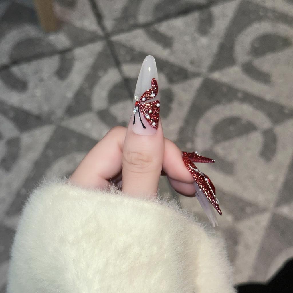 Pure Hand-wearing Armor High-end Atmosphere Nude Color New Year's Wine Red Manicure Finished Product Removable Nails