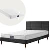 Lit double capitonné - MUVOE - 140x200cm - Lin noir - Matelas inclus - Design classique