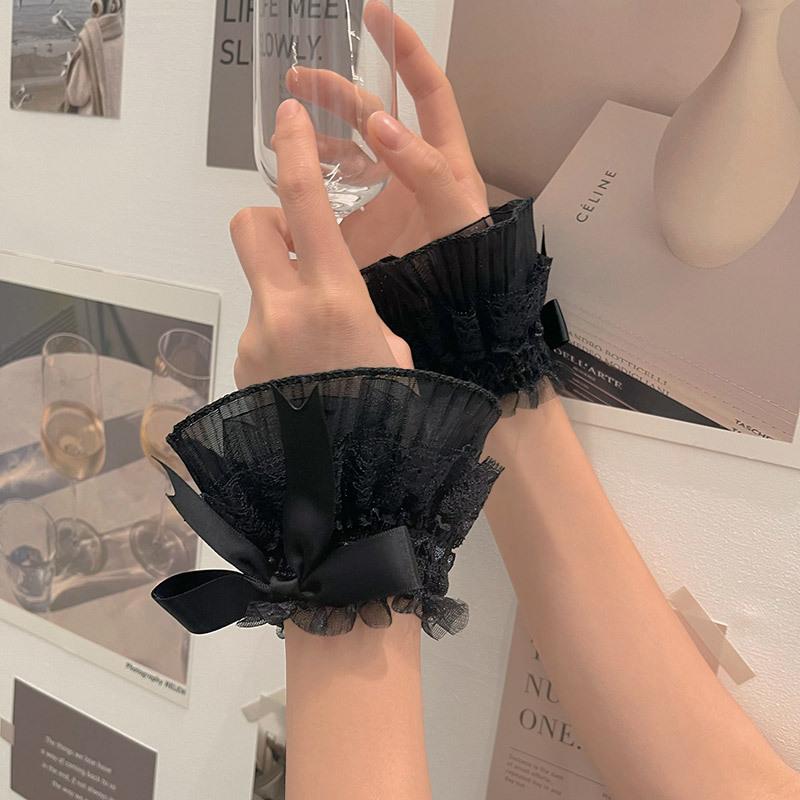 Kawaii Bow кружева рукава на запястье кружевные перчатки без пальцев готические милые эластичные панк манжеты на руку Лолита девушка одежда аксессуары
