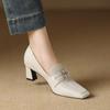Модная женская обувь Обувь из натуральной кожи Туфли на высоком каблуке Модные Ретро Элегантные С квадратным носком Удобные Повседневные туфли Женские для работы в офисе