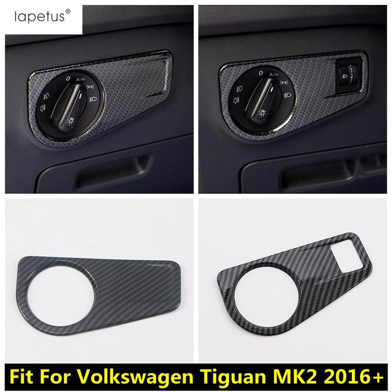 Car Head Light Lamp Switch Control Panel Decoration Cover Trim For Volkswagen VW Tiguan MK2 2016 - Carbon Fiber Accessories