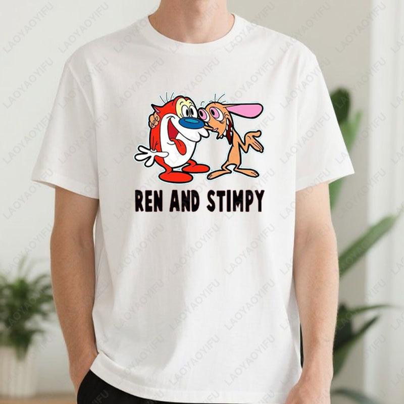 90s Ren Stimpy Show Nickelodeon Nicktoons Dial Cartoon Tshirt Vintage Classic Fashion Streetwear Cotton All Match Unisex Tees