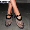 Crystal Hollow Flats Mary Jane Shoes Women Mesh Sandals Designer Summer 2025 Trend Woman Casual Dress Luxury Party Zapatos Mujer