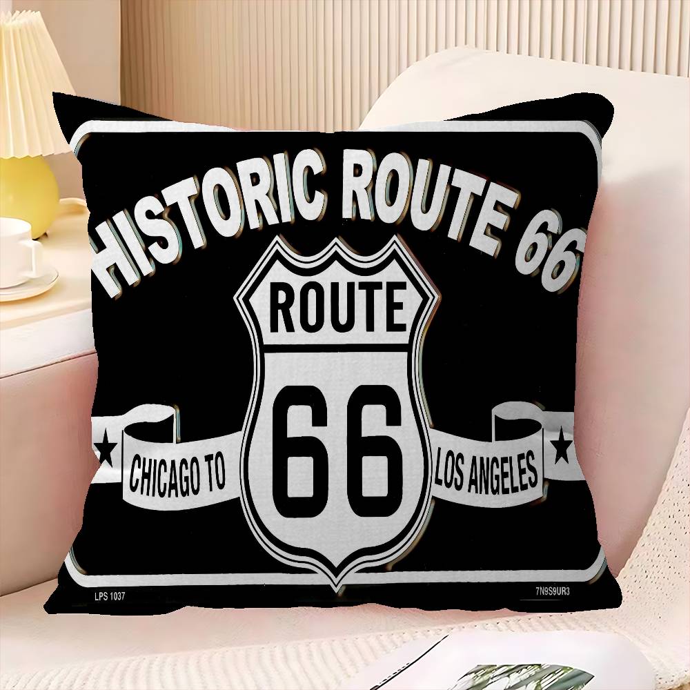 R-Route 66 Office Cushion Pillowcase Car Cushion Cover45X45Cm Lumbar Pillowcase Sofa Pillowcover