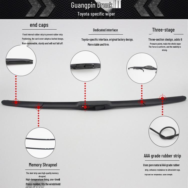 Toyota Wiper Blade for Corolla, Highlander, Camry, RAV4, Reiz, E'Z, Lingshi - 3 Sections