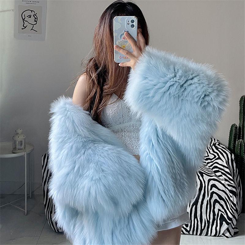 Nuovo cappotto di pelliccia di volpe finta con cappuccio e maniche a pipistrello, manica lunga, sottile, da donna
