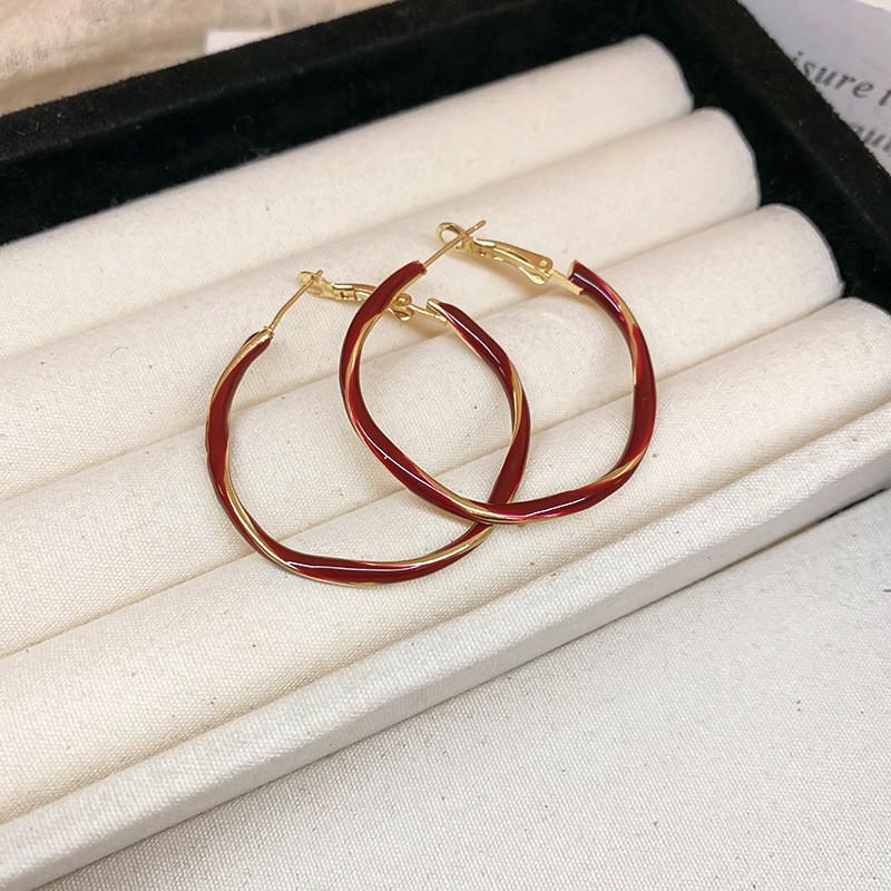 Серебряная Игла Анкара Красные Геометрические Большие Серьги-Кольца для Женщин - Высококлассный Ретро Стиль
