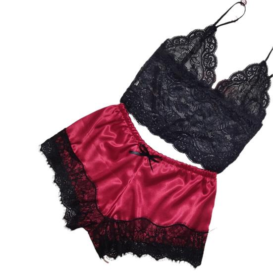 Комплект одежды для сна, кружевной лоскутный женский жилет с эластичной резинкой на талии, короткие брюки для медового месяца