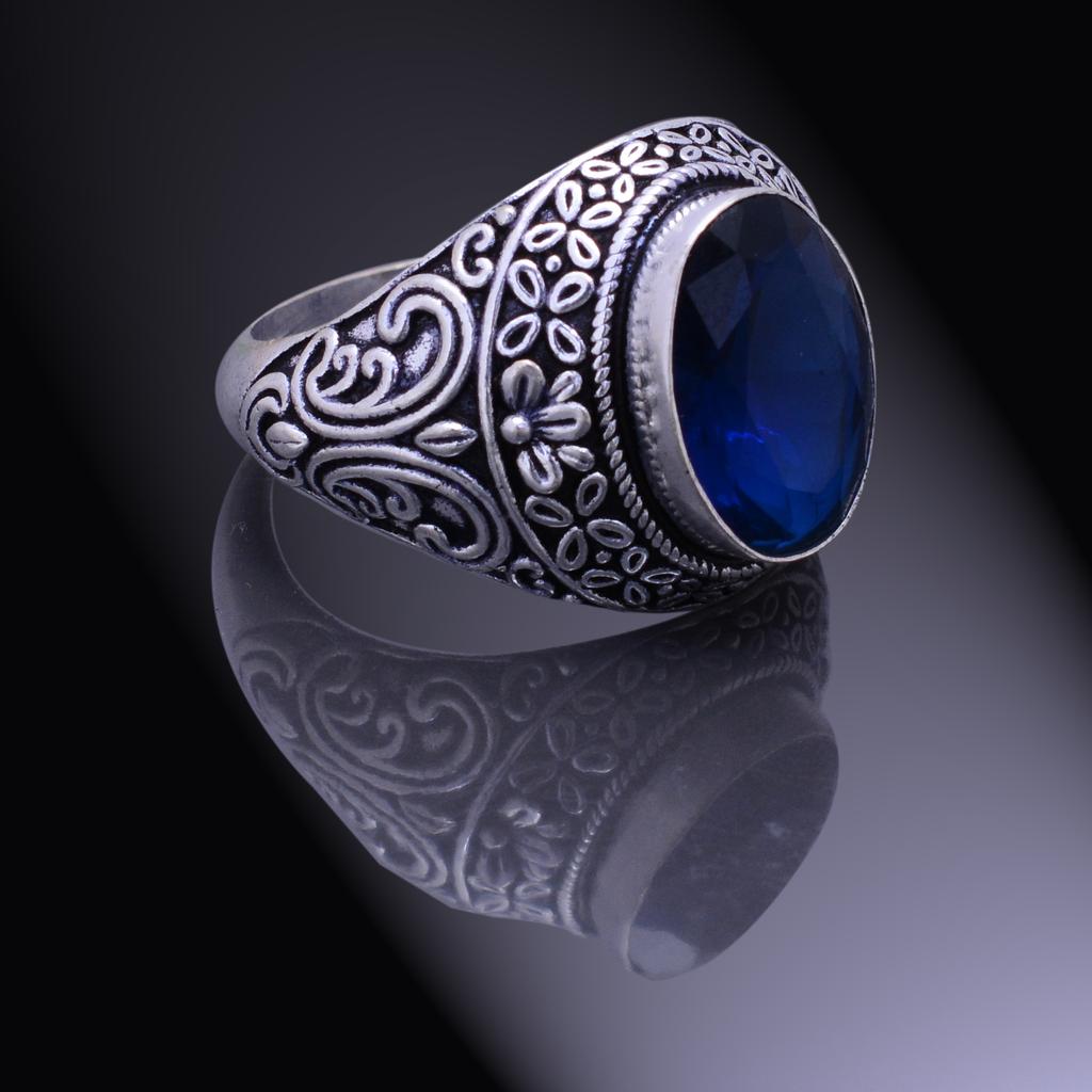 Кольцо из серебра 925 пробы с натуральным лондонским голубым топазом ручной работы, размер 11,5 n9N28