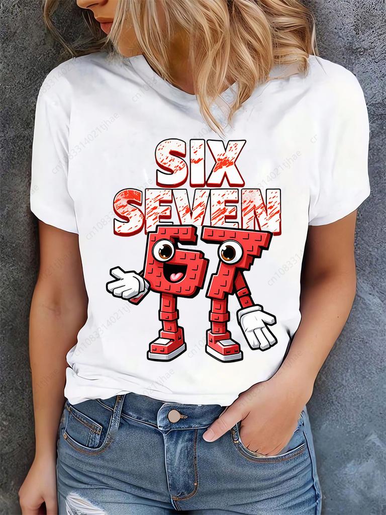 Funny Brainrot Women T Shirts for Laddy Six Seven Brain Rot TShirt Party Tshirt for Girls for Woman Tops Aesthetic Clothes