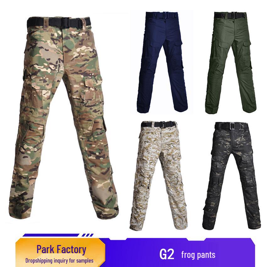 CrossG2 Men's Frog Camouflage Tactical Work Pants - Wear-resistant, Breathable Outdoor Training Military Fan Long Pants