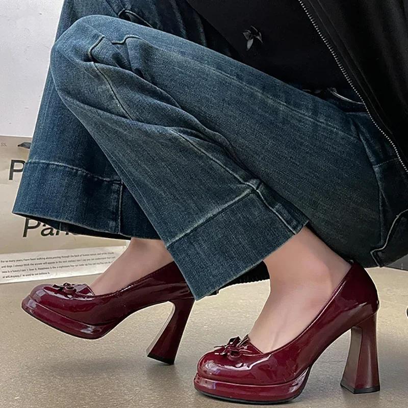 Дизайнерские Винтажные Туфли-лодочки с бантом-бабочкой для женщин, Модные Слипоны для вечеринки, Платье, Женская обувь на толстом каблуке