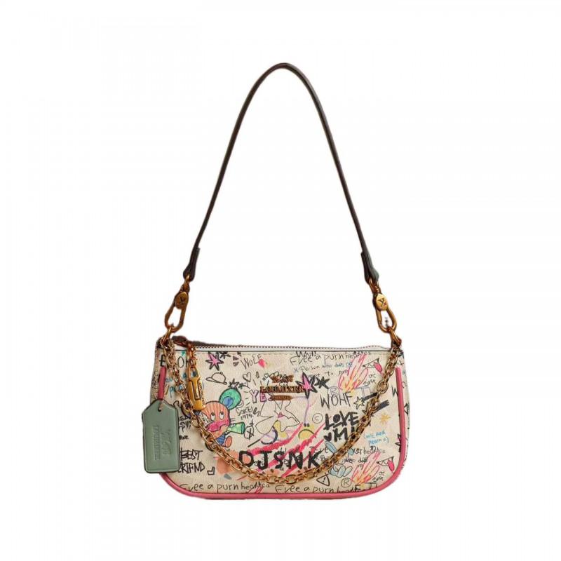 Mini PU Leather Crossbody Bag Women Chic Chain Strap Shoulder Trendy Everyday Handbag In Beige Pink