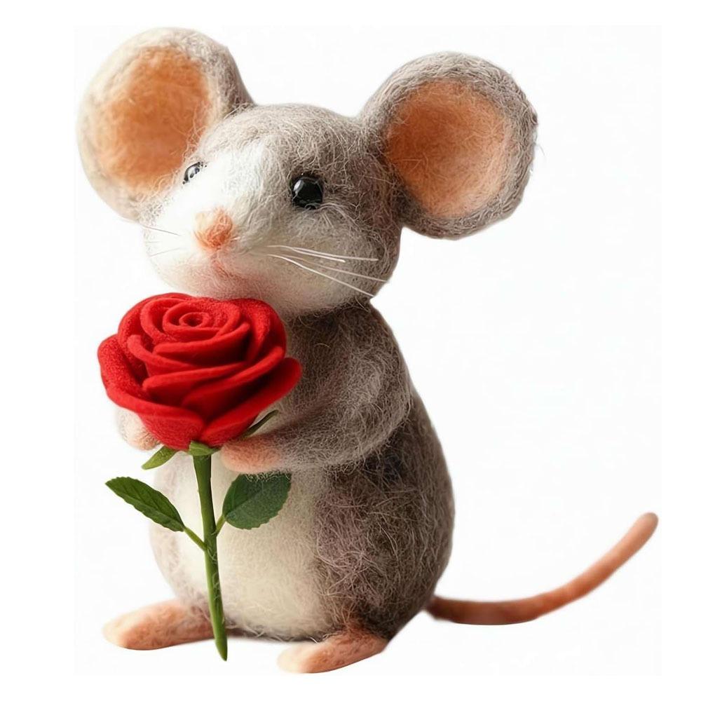 Рукоделие Валяние из шерсти Игла для валяния Мышь из войлока Ручная работа Фигурка Подарки Коллекционная мышь Милая мышь Животное-мышь Фигурка