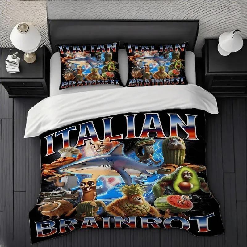 3D Exquisite Cartoon Tung Tung Sahur Duvet Cover Pillowcase AI Italian Brainrot Bedding Set Comforter Bed Youth Home Decor Kids