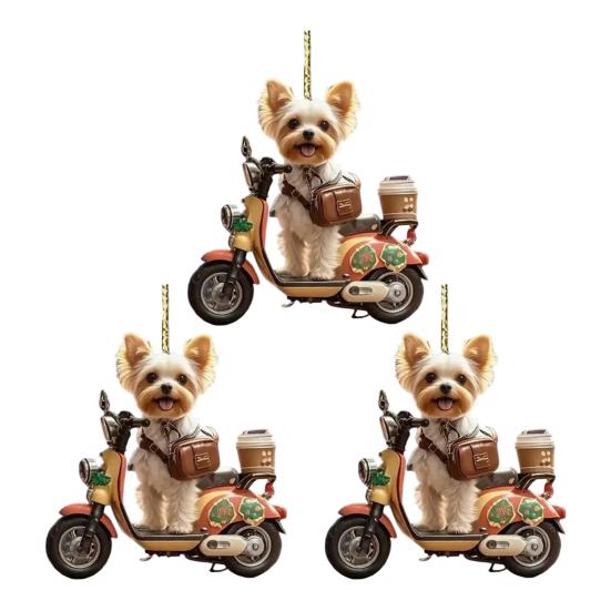Акриловое Рождественское украшение Щенок на мотоцикле для елки или автомобиля