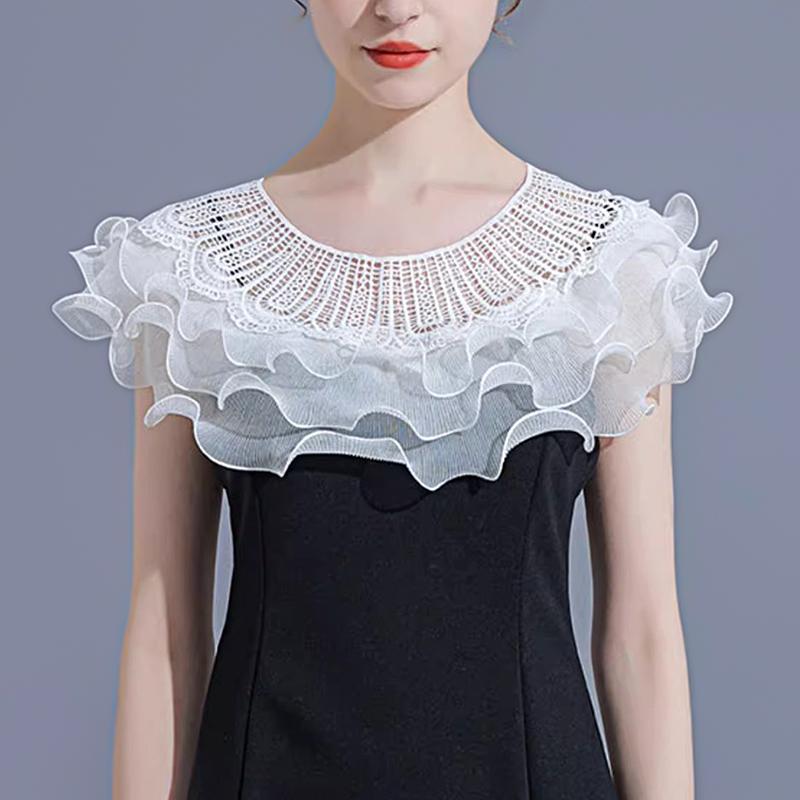 Women Party Mesh Cape Lace Shawl Fake Collar Shrug Wraps Ruffle Hollow Out Dresses Elegant Lady