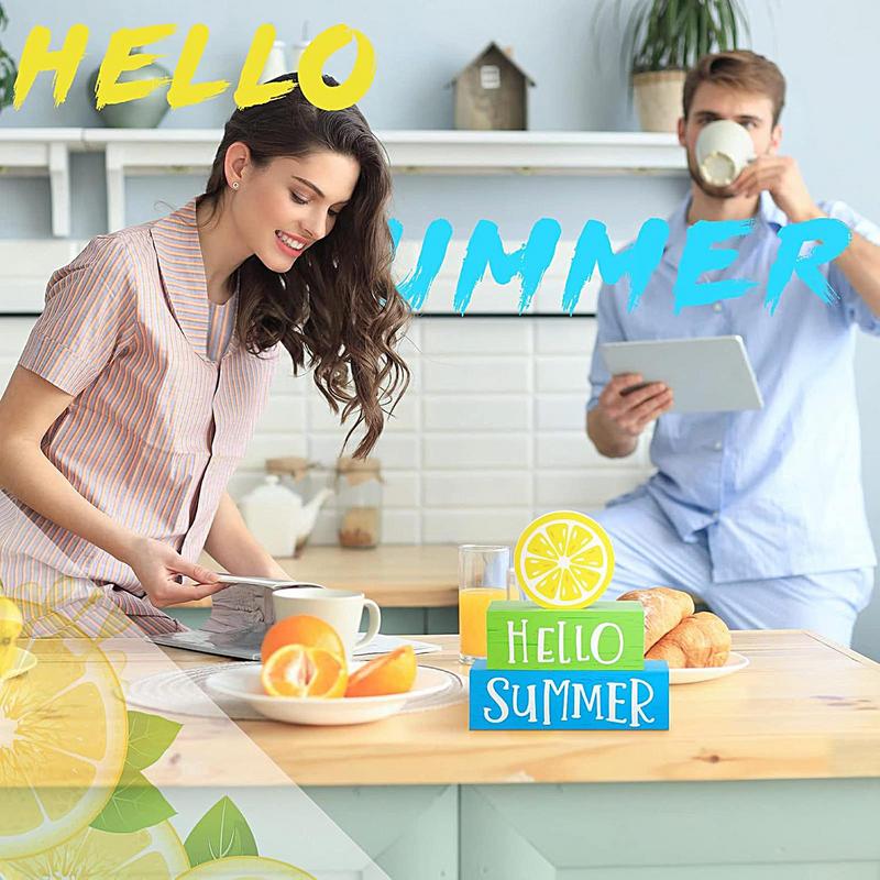 Привет Знак Лимон Знак Деревенский Красочный Многоярусный Поднос Доска Отдельно Стоящее Праздничное Украшение Для Дома Настольное Центральное Украшение Каминная Полка Письменный Стол